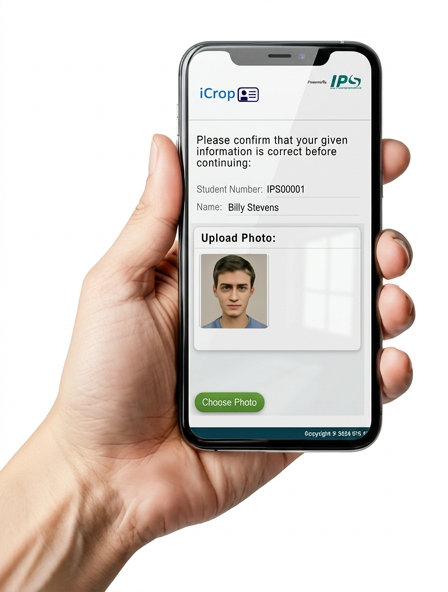iPhone displaying iCrop confirmation page for student enrollment in schools
