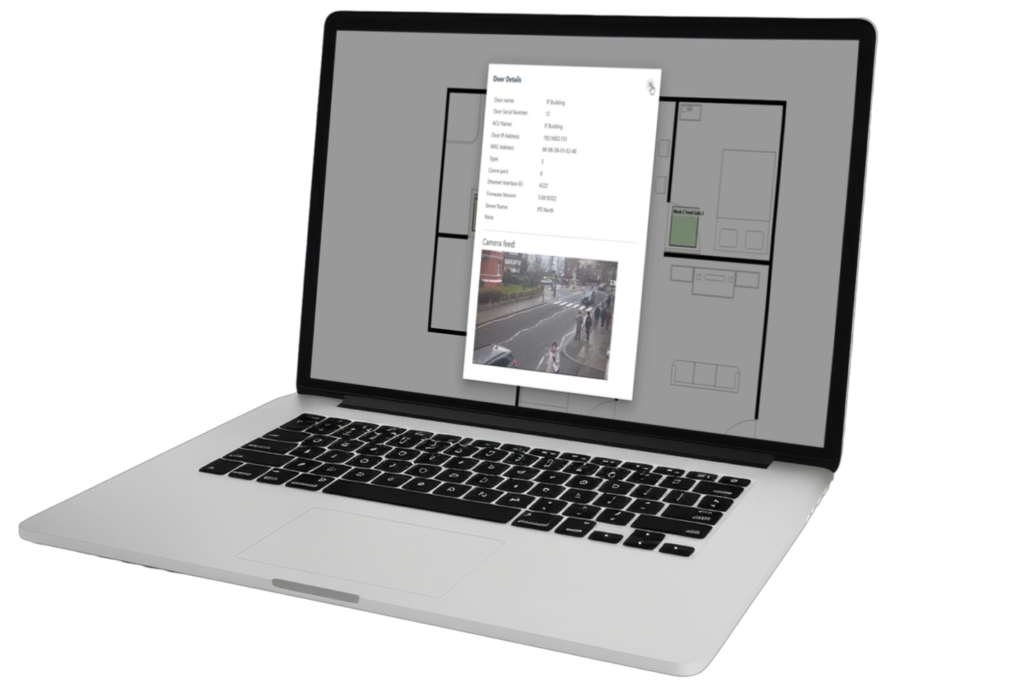 Laptop displaying iAccess live video feed dashboard