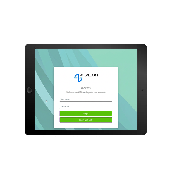 Tablet displaying iAccess software login page