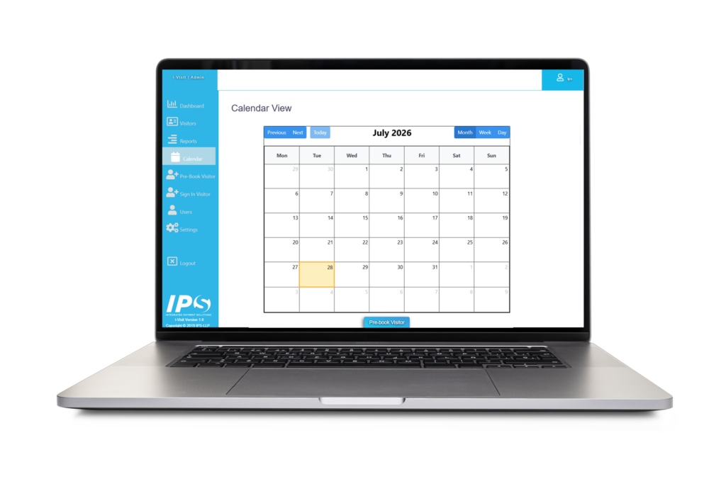 iVisit admin calendar view showing pre-booked visitor appointments