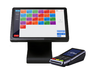 A point of sale till screen running iTill, Auxilium's cashless catering software.